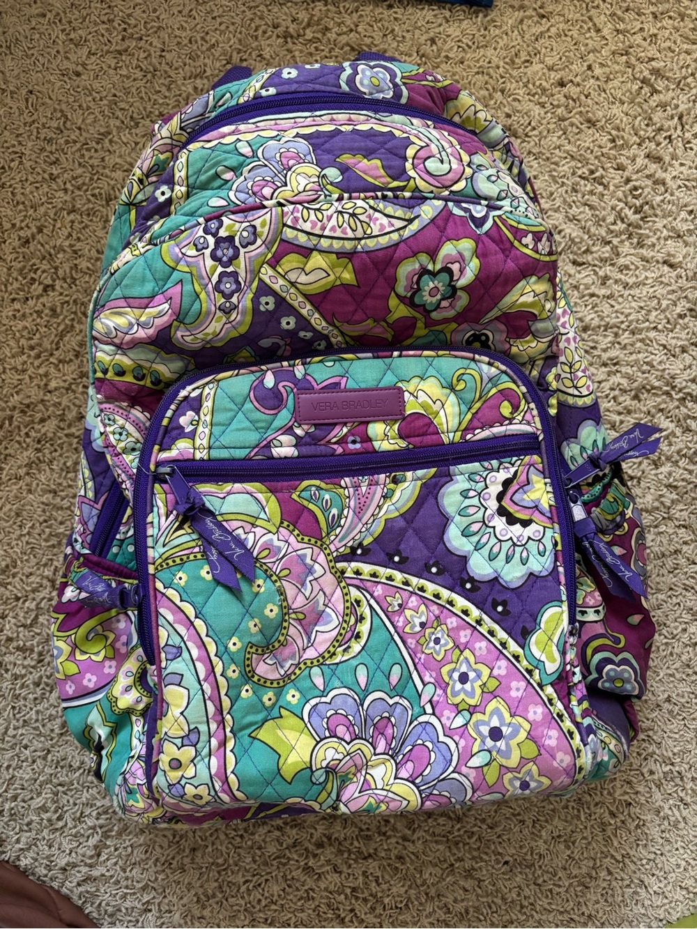 Vera Bradley Quilted Backpack - Purple Teal Paisley Mix